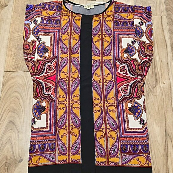 New One World Boho Paisley Tunic Dress Petite S Live & Let Live Long-Line Top - Picture 2 of 13